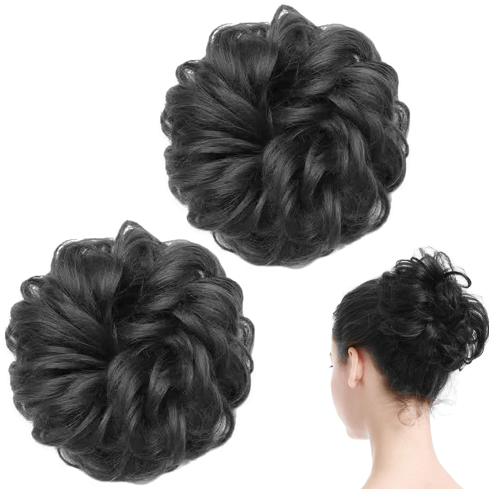 Messy Bun Hair Large Updo Extension Wavy, Hair Bun Hairpiece for Women, 55g Synthetic Thick Chignon Donut Ponytail Hairpiece For Women