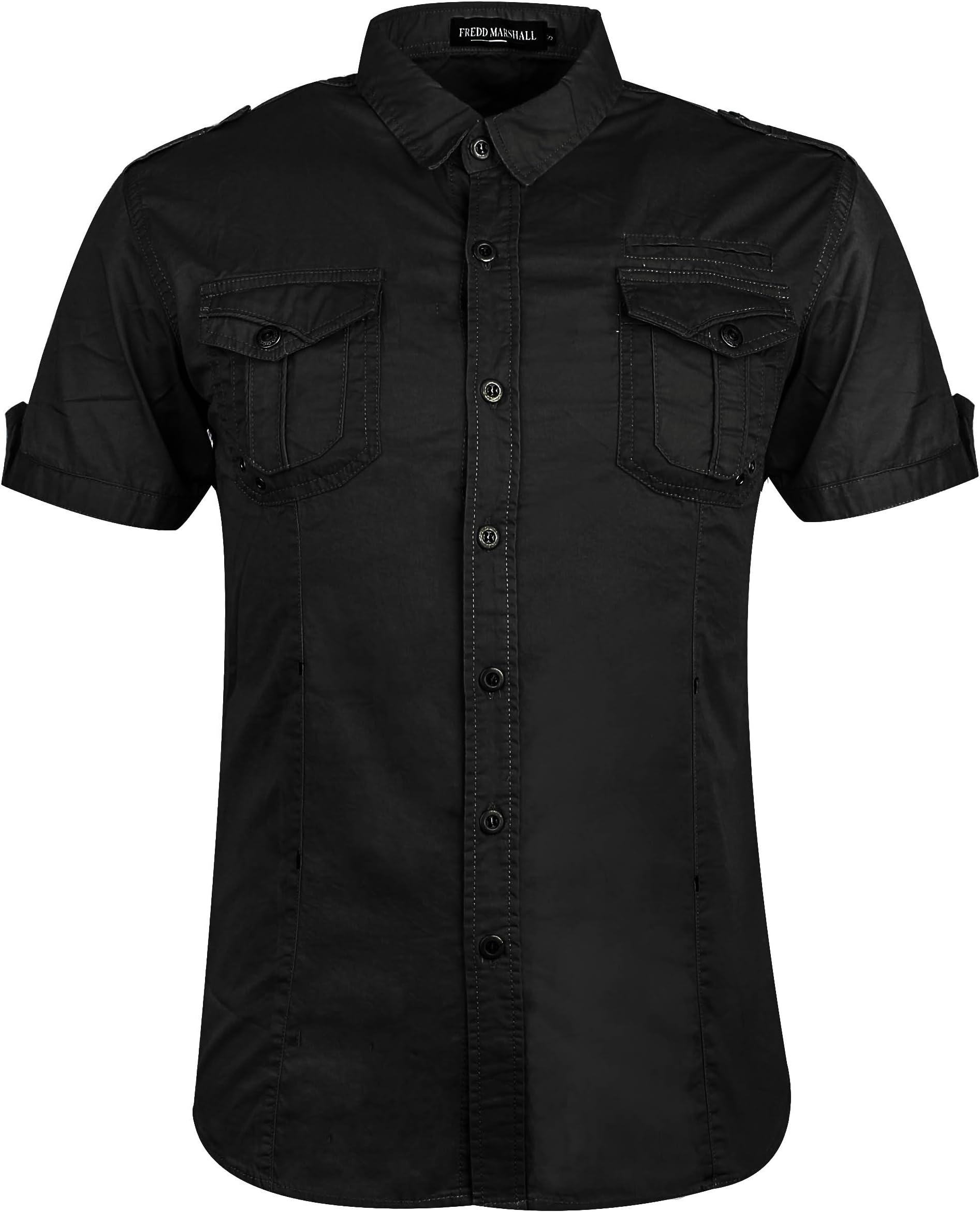Cokle Men Short Sleeve Shirts Casual Button Down Cargo Slim Fit S-XXL