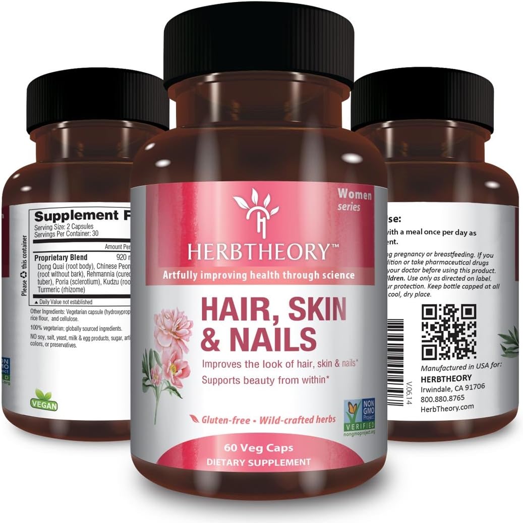 Herbtheory Hair, Skin and Nails with Kudzu and Turmeric for Hair Loss (920mg, 60 vegi caps)