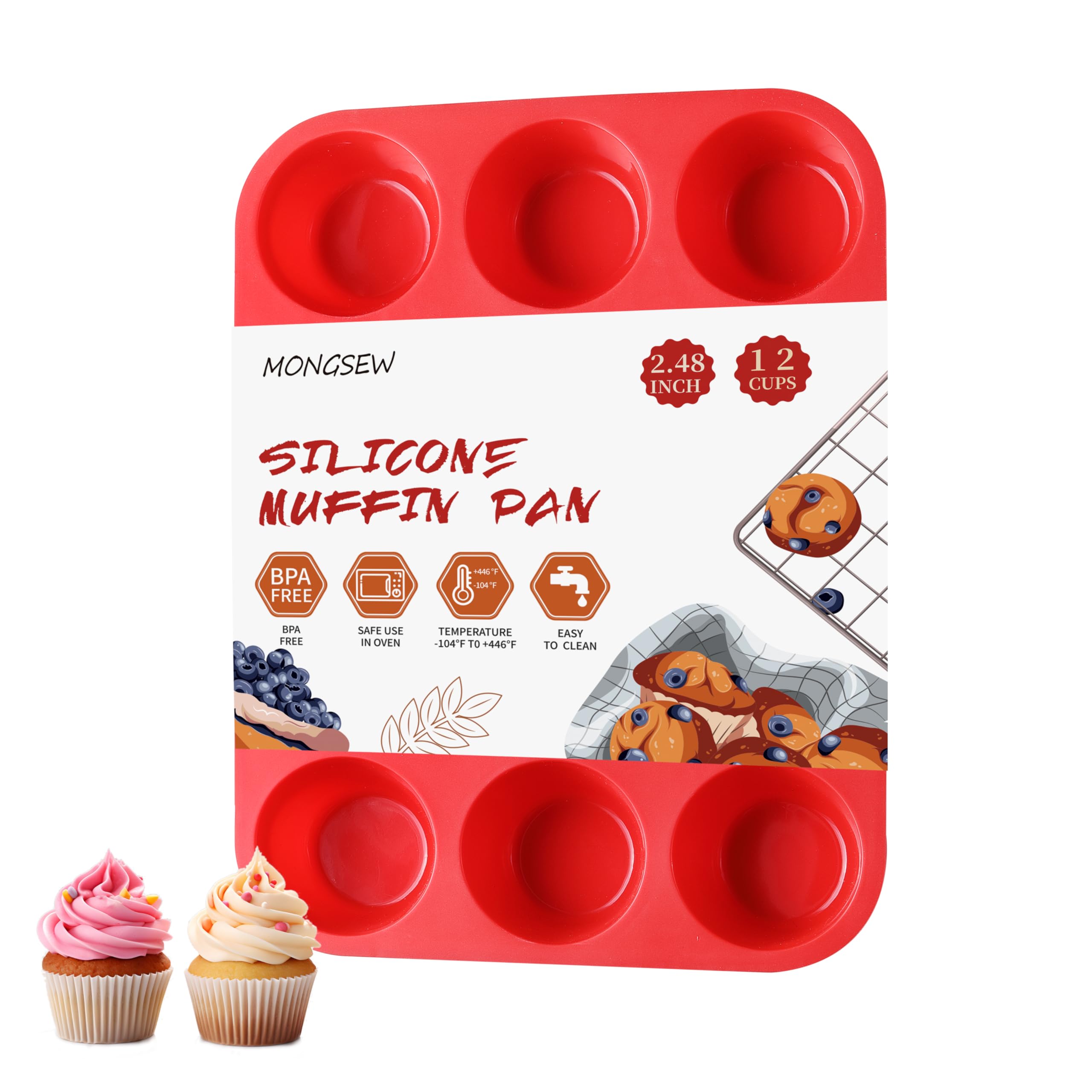 Photo 1 of MONGSEW Silicone Muffin Pan, 12 Cups Non Stick Cupcake Pan, Great for Making Muffin Cakes, Bread, Tart, BPA Free and Dishwasher Safe