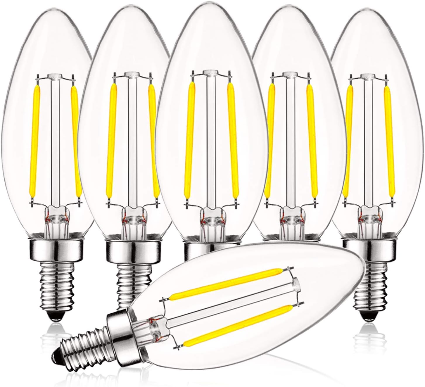 Luxrite 4W Vintage Candelabra LED Bulbs Dimmable, 400 Lumens, 5000K Bright White, LED Chandelier Light Bulbs 40W Equivalent, Clear Glass, Filament LED Candle Bulb, UL Listed, E12 Base (6 Pack) - - 