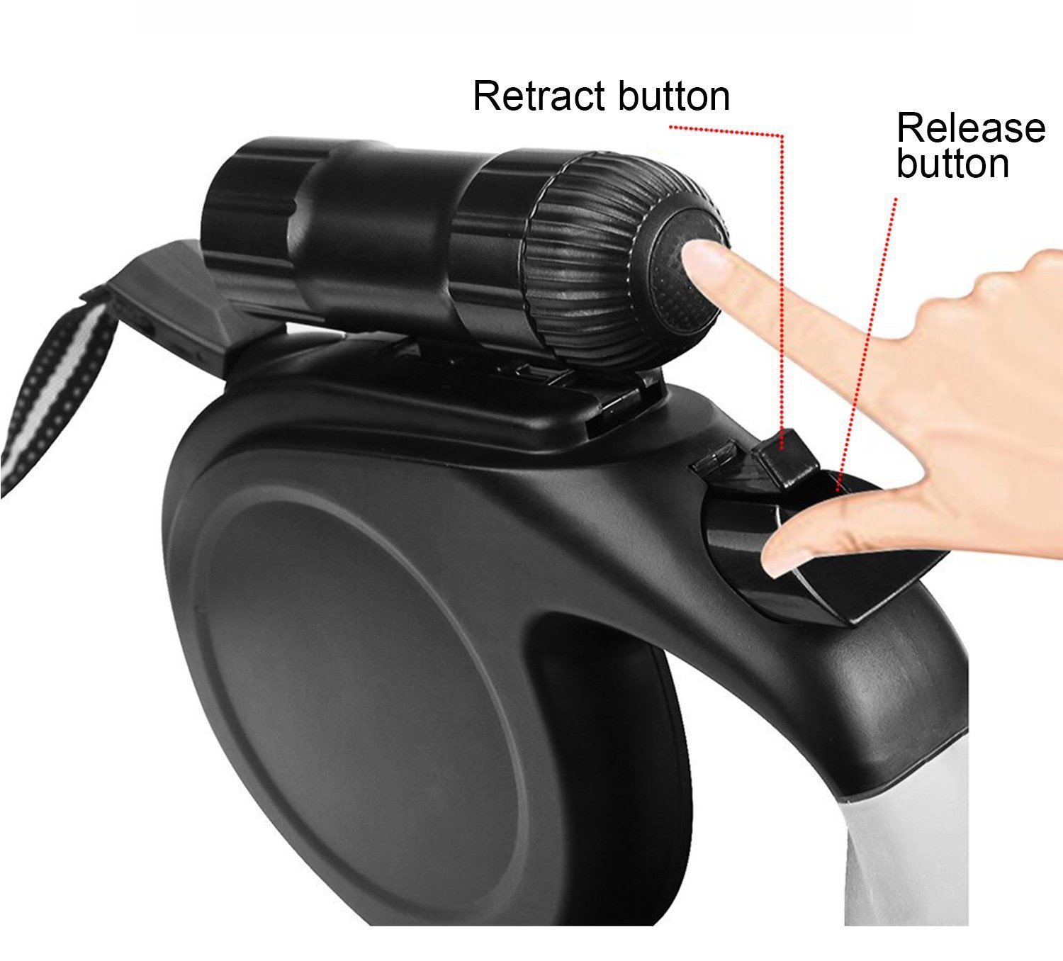 Gimilife 16ft Retractable Dog Leash with Detachable Flashlight LED Torch For Small Medium Large Pets- ABS Nylon TPE (Black)