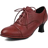 SHEMEE Women's Kitten Heels Oxford Pumps Victorian Style Vintage Mid-Heels Lace Up Brogues Witch Costume Cosplay Shoes