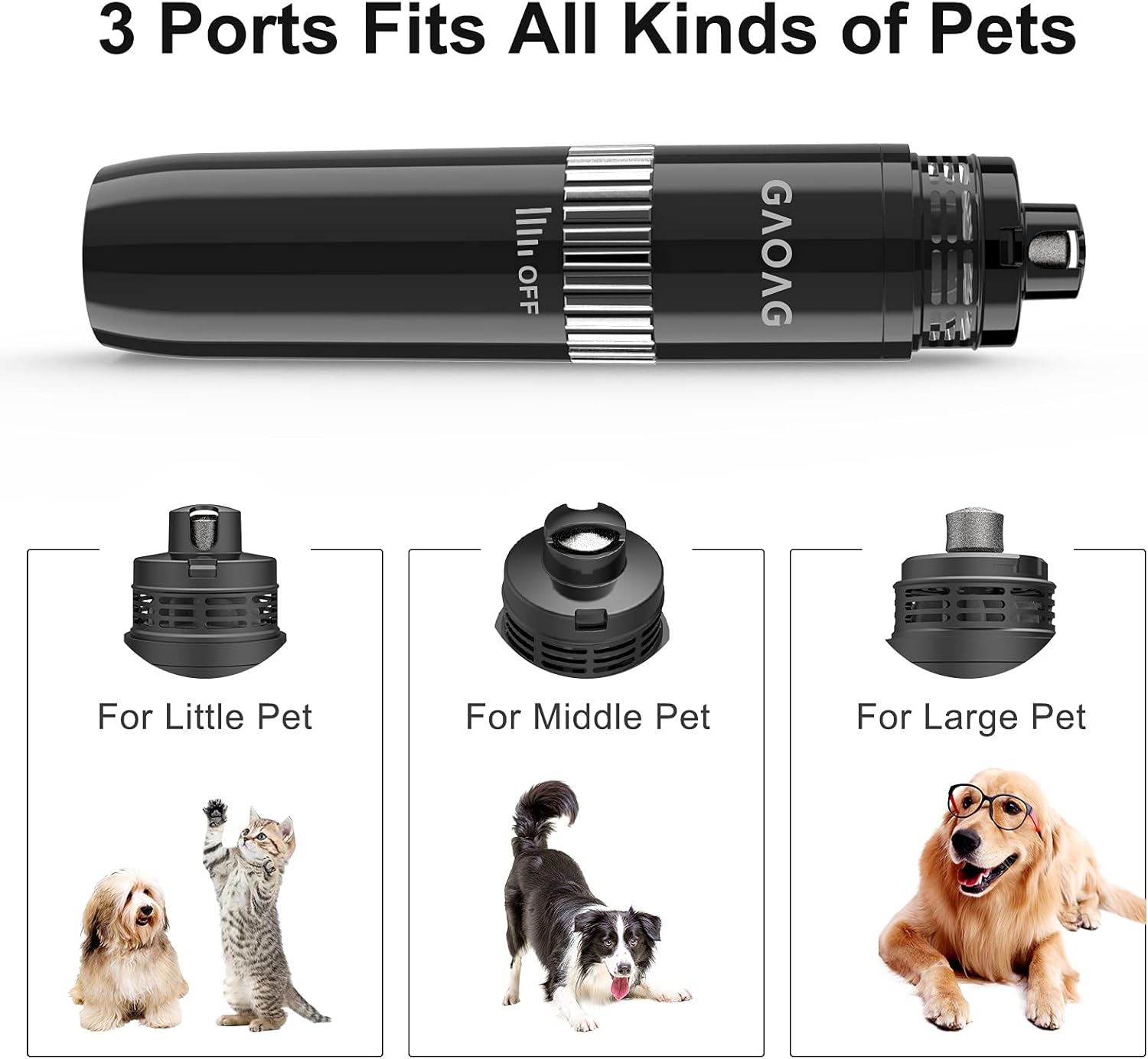 GAOAG Dog Nail Grinder with Vaccum Cleaner, Stepless Speeds Professional Pet Nail File, 10h Working Time Electric Dog Nail Trimmer, Rechargeable Quiet Pet Nail Clippers for Small Medium Large Dog & Cat