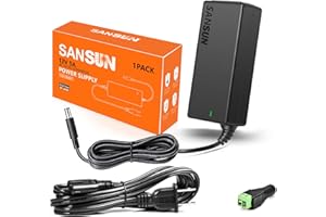 SANSUN 12V 5A Power Supply, AC 120V to DC12V 5.5x2.1mm Jack Converter, 12 Volt LED Driver 60W Adapter Transformer for Strip Lights, Surveillance Cameras, External HDD, Monitor, CCTV (Pack of 1)