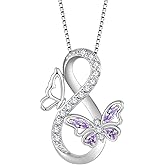 Lwsary Infinity Butterfly Necklace 925 Sterling Silver Birthstone Pendant Jewelry for Women