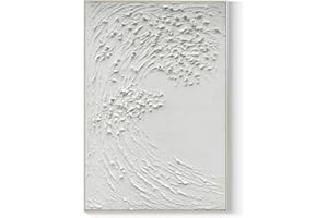 GeekMacro White Textured Wall Art - Hand Painted Ocean Waves Oil Painting Framed Large Minimalist Canvas Artwork for Living Room 45x30 Vertical Wall Decor