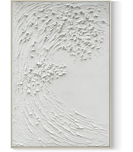 V-inspire 3D Textured Wave Wall Art - 24x36 Inch Hand-Painted Oil Painting On Canvas, Modern Abstract Ocean Decor With Wood Frame - View #5