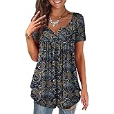 a.Jesdani Womens Summer Plus Size Tunic Tops Short Sleeve Blouses Casual Floral Henley Shirts