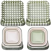 Pickmesh 100 Pcs Sage Green Camp Gingham Paper Plates Disposable Scalloped Plaid Plates Camp Bachelorette Party Supplies Checkred Dinner Dessert Tableware for Witch Wedding Birthday Baby Bridal Shower