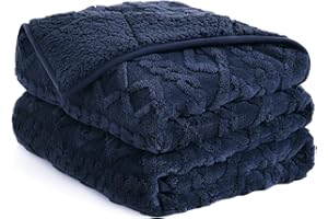 Topblan Weighted Blanket Queen Size 15lbs, Adult Weighted Blankets with Cozy Warm Sherpa for Sleeping and Calming, Jacquard Heavy Blanket for Couch Bed, Navy Blue, 60 x 80 inches