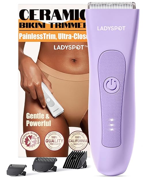 Bikini Trimmer for Women, LADYSPOT™ Lady Shavers for Women Rechargeable Bikini Shaver for Pubic Hair with 3 Guards and Hypoallergenic Ceramic Blade, Wet/Dry Lady Razors for Body, Legs, Bikini