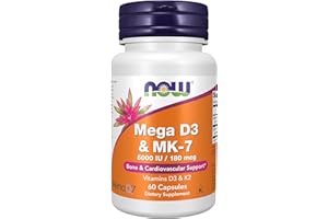 NOW Foods Supplements, Mega D-3 & MK-7 with Vitamins D-3 & K-2, 5,000 IU/180 mcg, Bone & Cardiovascular Support*, 60 Veg Capsules