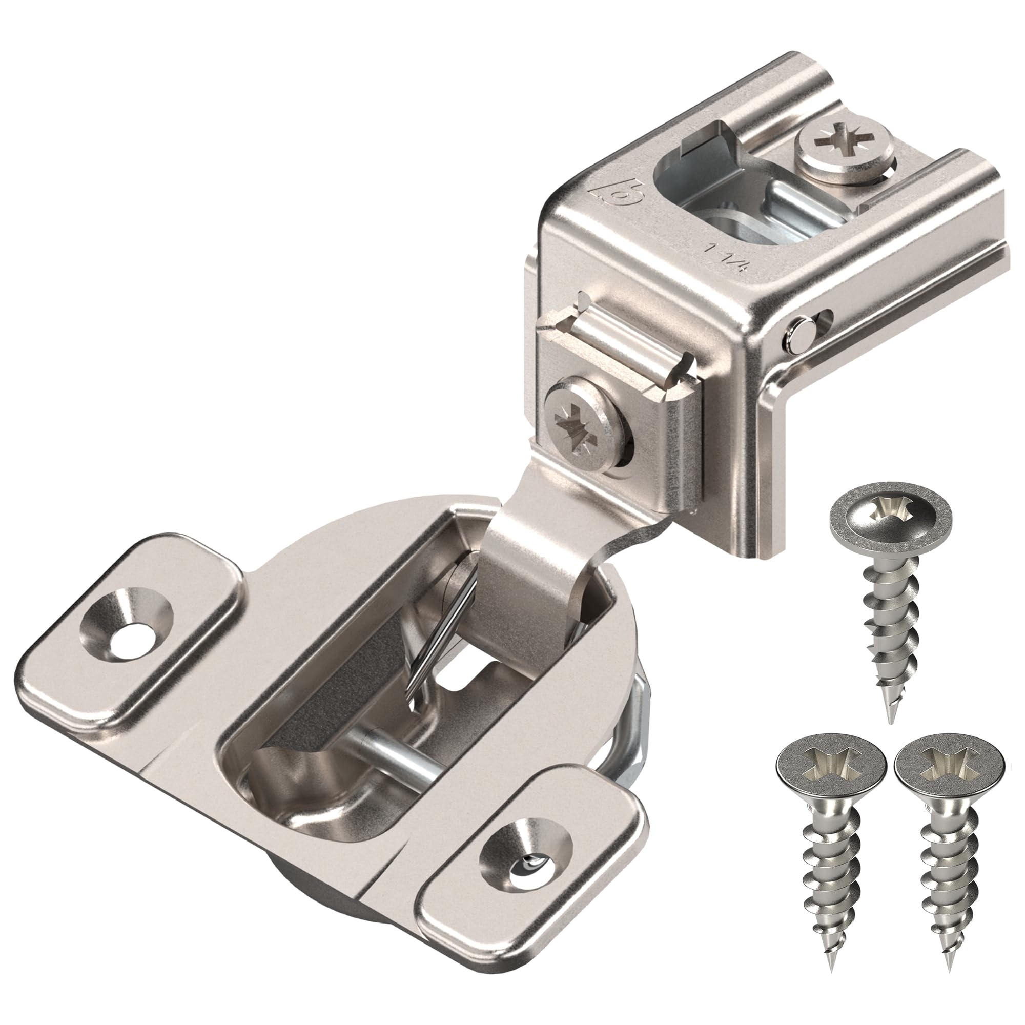Blum 39C355B.20x20S 1-1/4" Overlay Soft Close Cabinet Hinge, Nickel Plated Steel, Nickel Finish (Pack of 20)