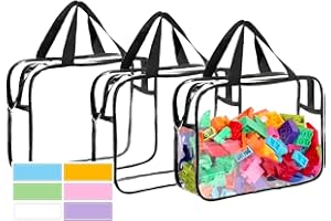 YCCHENSYING Clear Storage Bag with Zipper - Organizing Bags for Home Travel with Handles - for Building Blocks, Puzzle, Book, Board Game(Black, 3 Packs)