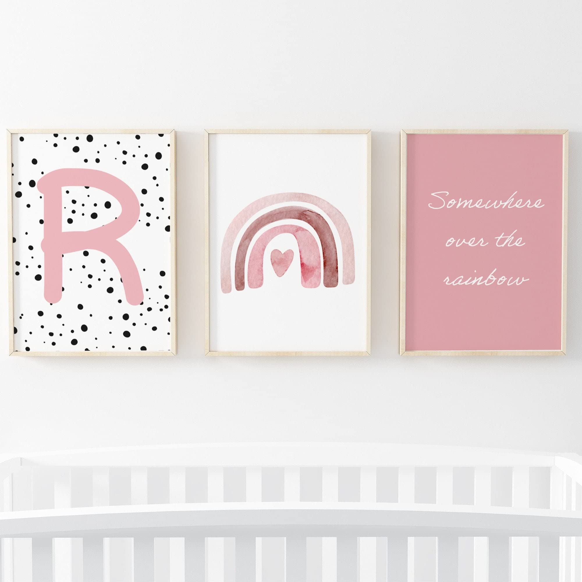 Pompom Prints® Set of 3 Girls bedroom Prints, Rainbow Nursery Prints, Scandi Boho Style Nursery Decor, Playroom Prints [Picture frames not included] (A4, R)