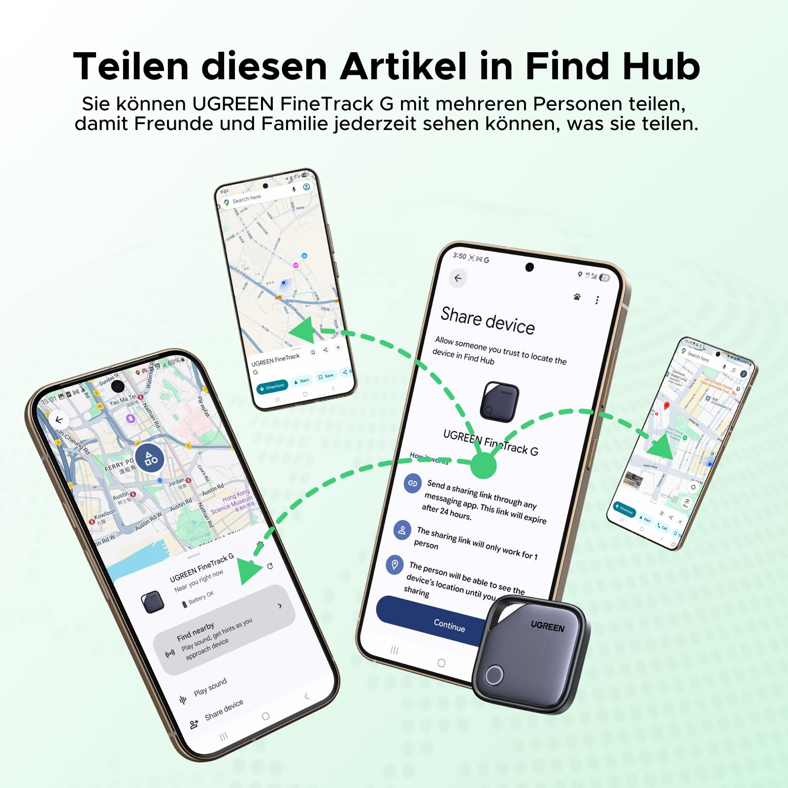 UGREEN FineTrack G 4er Pack mit USB C Aufladung, Bluetooth Tracker kompatibel mit Google Find Hub (nur Android), Schlüsselfinder für Gepäck/Koffer, Smarttag kompatibel mit Pixel 10/Galaxy S25 usw. 6