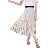 Youhan Women's High Waist A-Line Pleated Skirt - Knitted, Button Front, Elastic Waistband For Winter & Fall