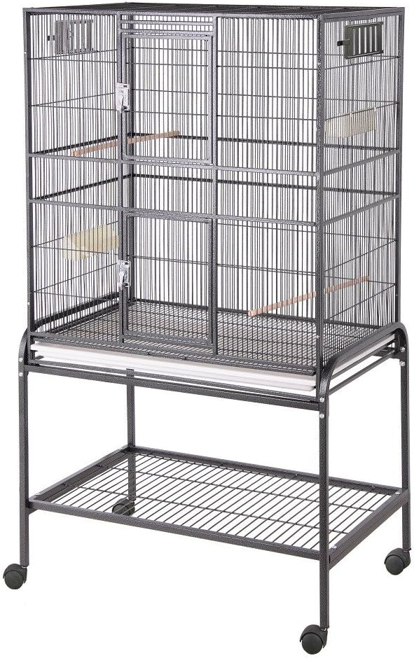 HQ 32x21 Flat Top Aviary Bird Flight Cage w Stand Platinum White