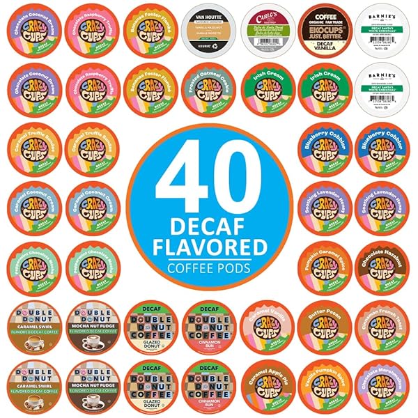 FLAVORED DECAF COFFEE PODS VARIETY PACK COMPATIBLE WITH KEURIG K CUPS BREWERS, 40 COUNT, ASSORTED DECAFFEINATED FLAVORED COFFEE SAMPLER(PACK OF 1)