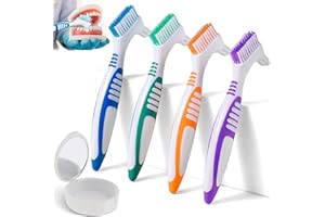 Denture Brush, 4 Pcs Portable Denture Brush, Denture Cleaning Brush for Denture Care, Maintain Dental Health (4 Colors)