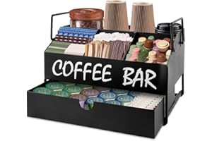 DYGZBLHT Coffee Bar Accessories Organizer - Metal Countertop Coffee Station with Drawer, Pod Holder & Condiment Organizer (Black) ﻿