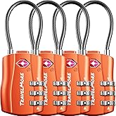 4 Pack TSA Approved Travel Combination Cable Luggage Locks for Suitcases & Backpacks - Orange
