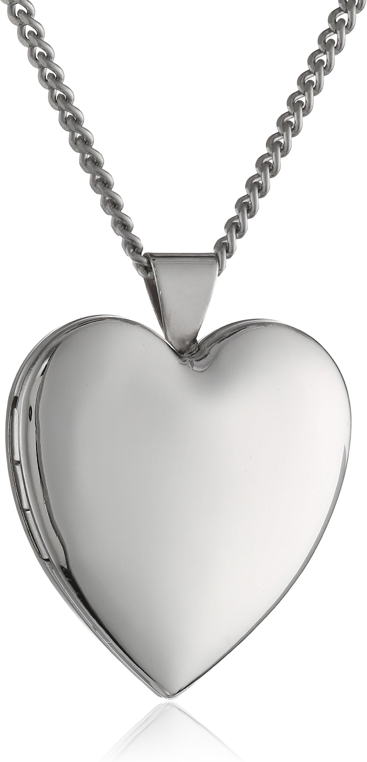 Hand Polished Rhodium Plated Heart 26mm (1") Locket Necklace, 24"