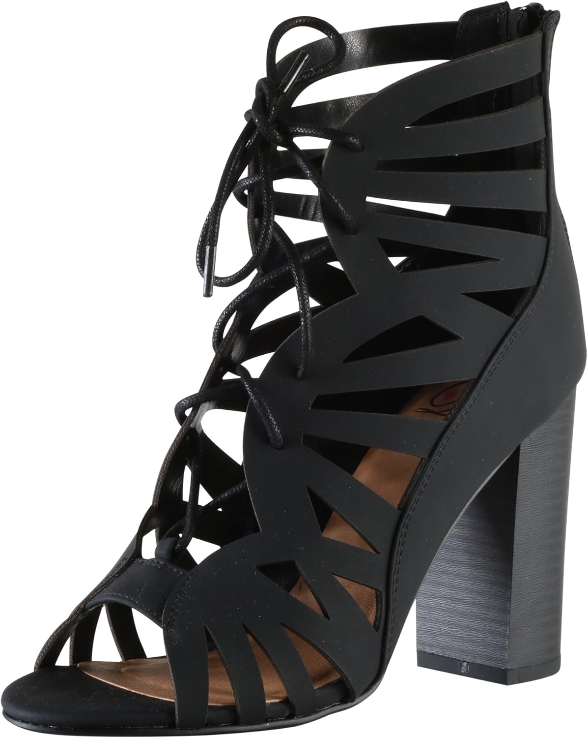 Amazon.com | SODA Delicious Women's Detour Cut Out Caged Peep Toe Chunky Stacked Heel Sandal 
