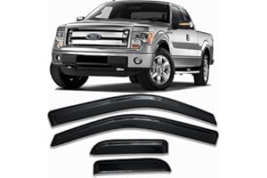 DARODCAR Tape On Side Car Window Visors Rain Guards Sun Shade Vent Deflectors for Ford F-150 Supercab/Extended Cab 2004-2014, 94738 Outside Dark Smoke Tinted