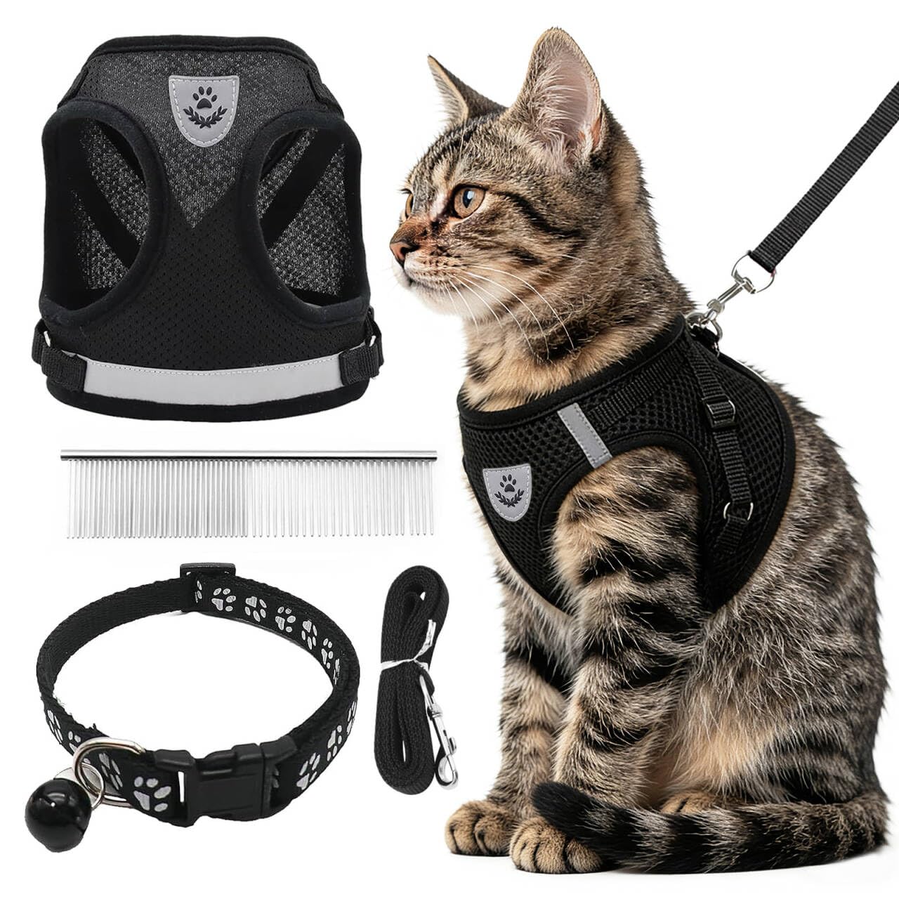 CUEMOON Dog Harness and Leash, Adjustable Breathable Harness, Cat Leash, Harness and Leash Set for Puppies, Cats and Kittens,S