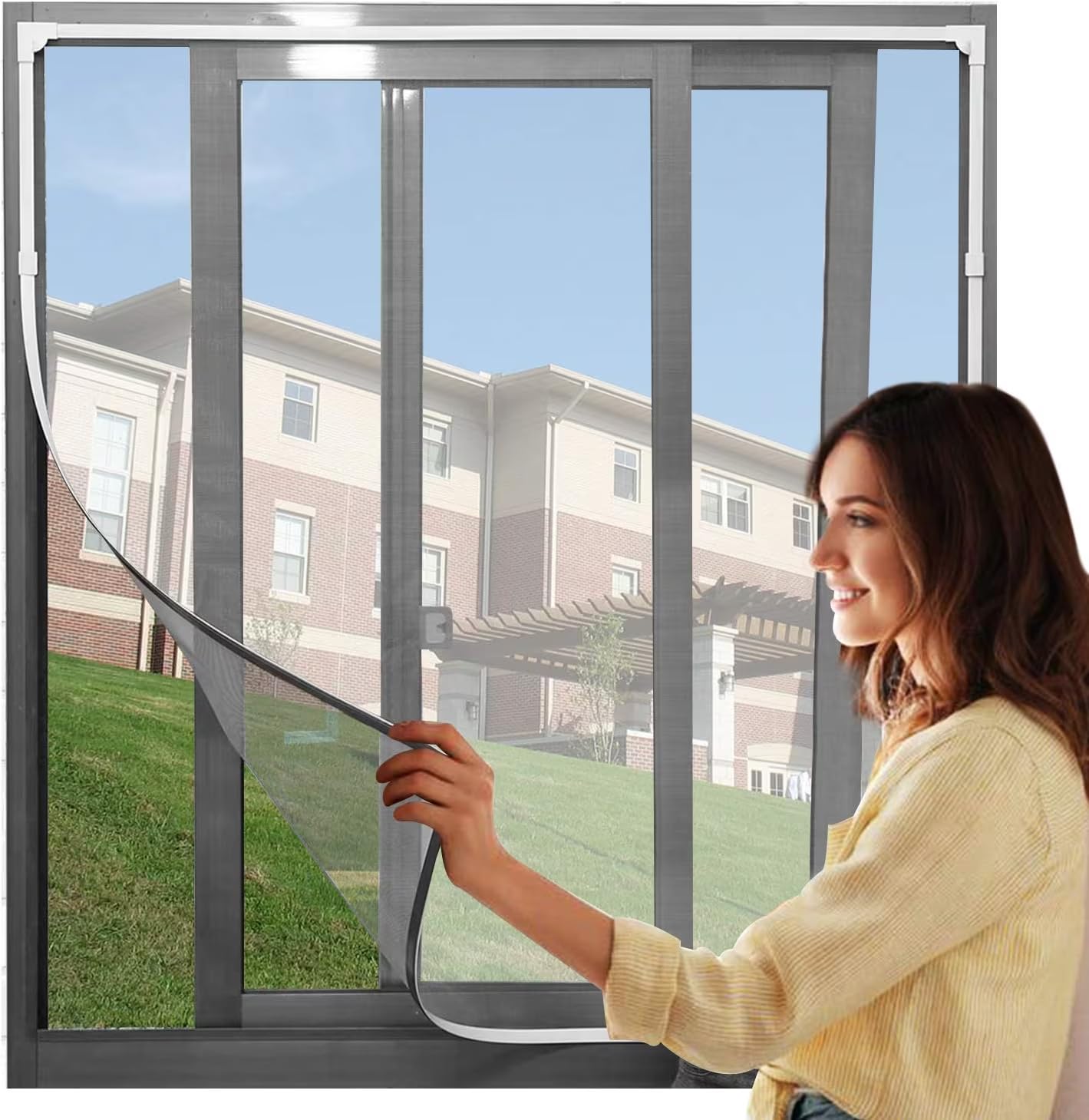 UtauHom Adjustable DIY Magnetic Window Screen Max 180 x 110cm Fits Any Size Smaller DIY Easy Installation Keep Bugs/Flys/Mosquitoes Out（ White Frame Grey Mesh）