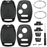 2 Pack Key Fob Shell Case Replacement for Honda Civic LX Accord Crosstour Coupe CR-V CR-Z Pilot Fit Insight Ridgeline Odyssey 2005-2017 3 Button Keyless Entry Remote Key Pad Cover - NO Cutting Require