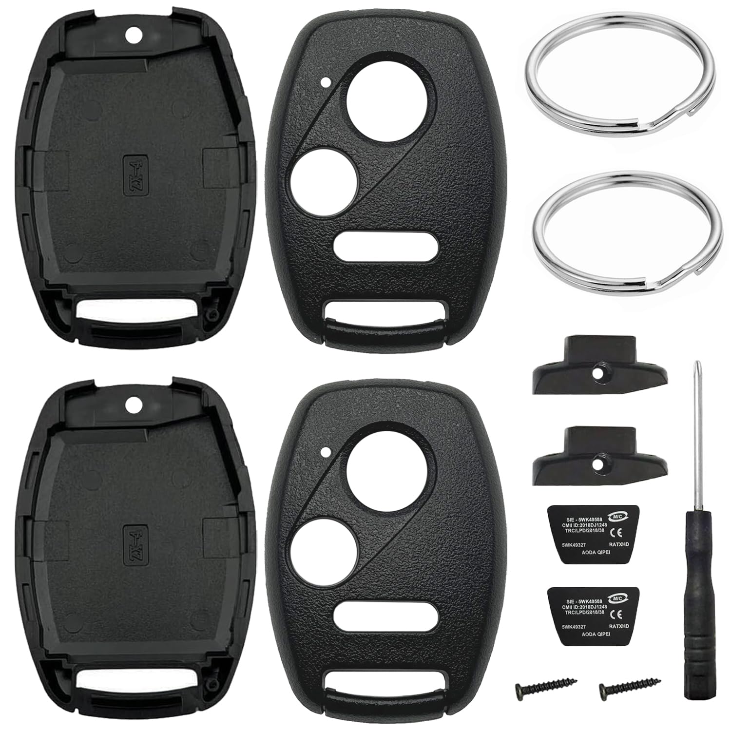 Photo 1 of 2 Pack Key Fob Shell Case Replacement for Honda Civic LX Accord Crosstour Coupe CR-V CR-Z Pilot Fit Insight Ridgeline Odyssey 2005-2017 3 Button Keyless Entry Remote Key Pad Cover - NO Cutting Require