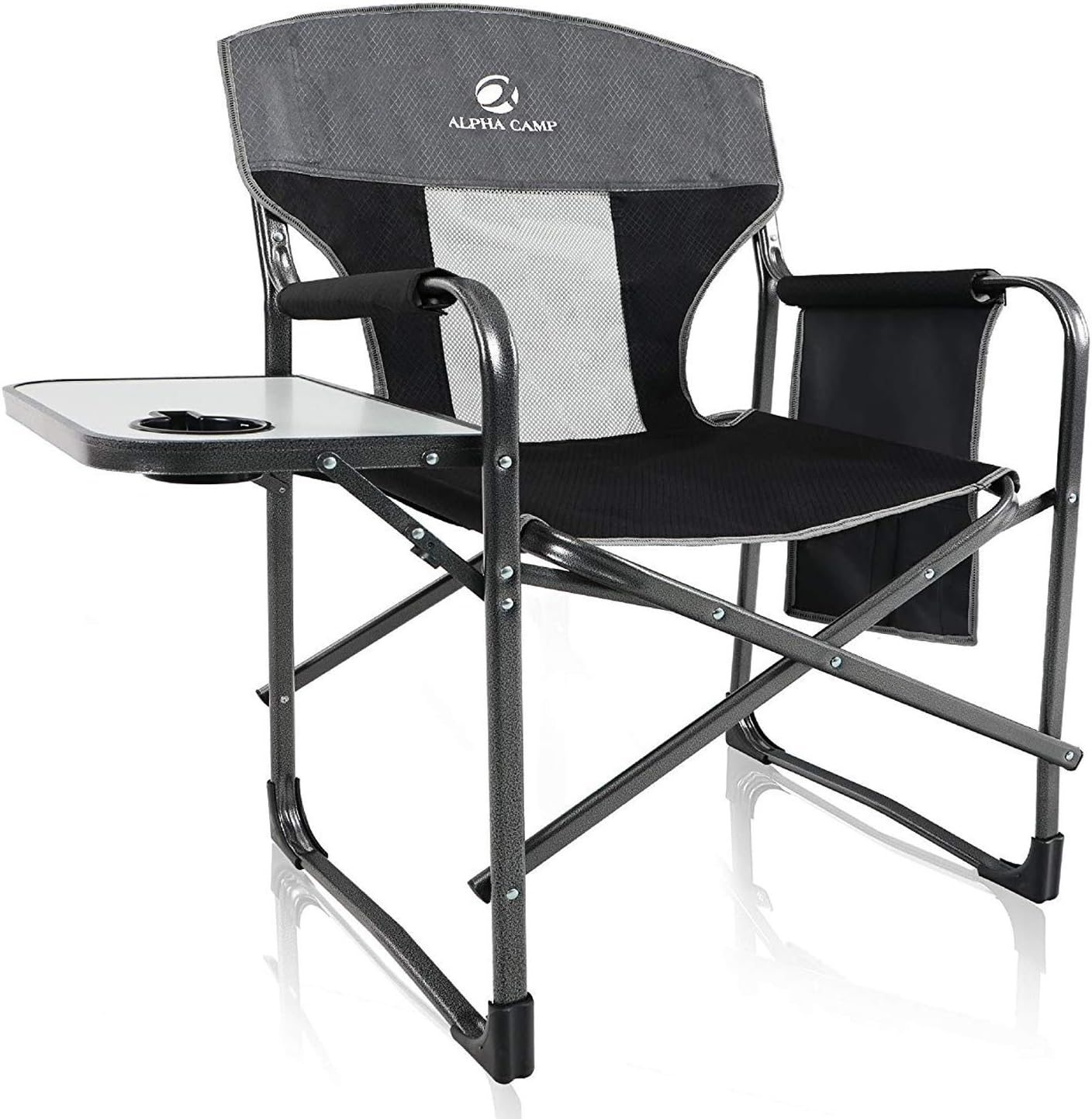 ALPHA CAMP Oversized Camping Director Chair Heavy Duty Frame Collapsible Recliner with Side Table, Supports 300 lbs