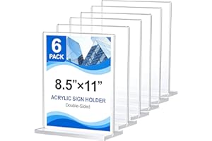 Acrylic Sign Holder 8.5 x 11 Inch, 6 Pack T-Shape Clear Display Sign Stand for Store Sign Holders, A4 Vertical Double Acrylic