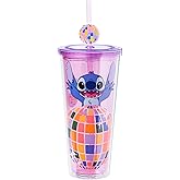 Silver Buffalo Disney Lilo and Stitch “Life is a Party” Plastic Cold Cup with Lid and Straw Topper, 24 Ounces