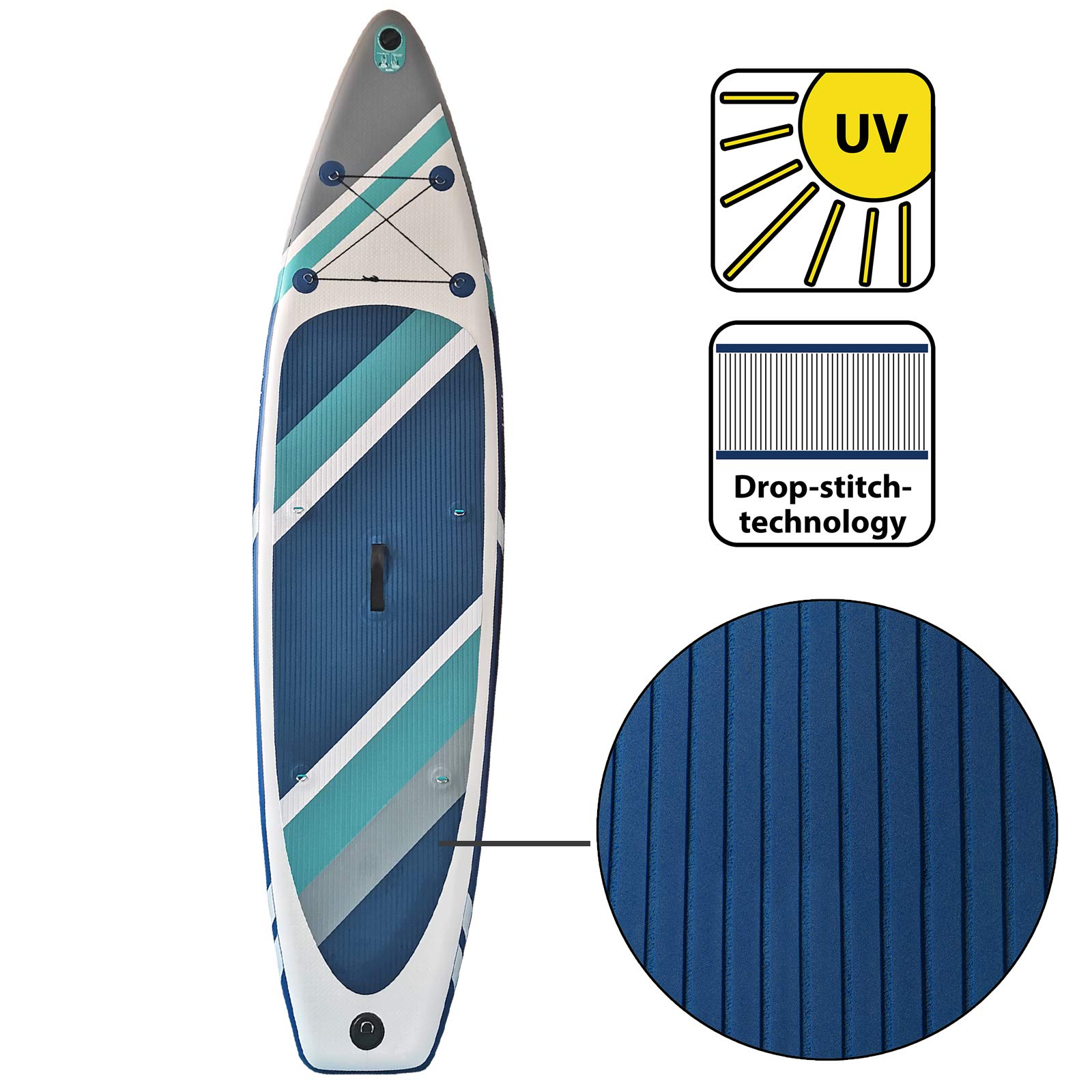 ALPIDEX Stand Up Paddle Set SUP 320 x 76 x 15 cm max. belastbar bis 200 kg Aufblasbar Stabil Leicht Komplett Set Tragetasche Paddel Finnen Luftpumpe Leash Repair Kit, Farbe:Cloud 2
