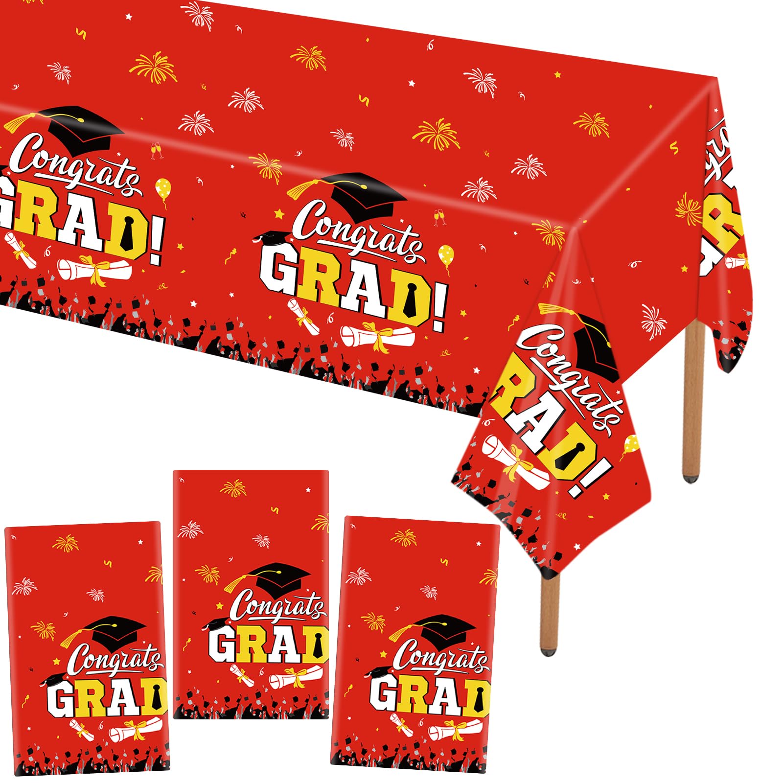 Photo 1 of *****2 piece*****STARSIDE Set of 3 Plastic 2025 Graduation Tablecloth,54"x108" Graduation Party Table Decorations,Congrats Grad Disposable Tablecovers for Congrats Grad Party Supplies (Red)