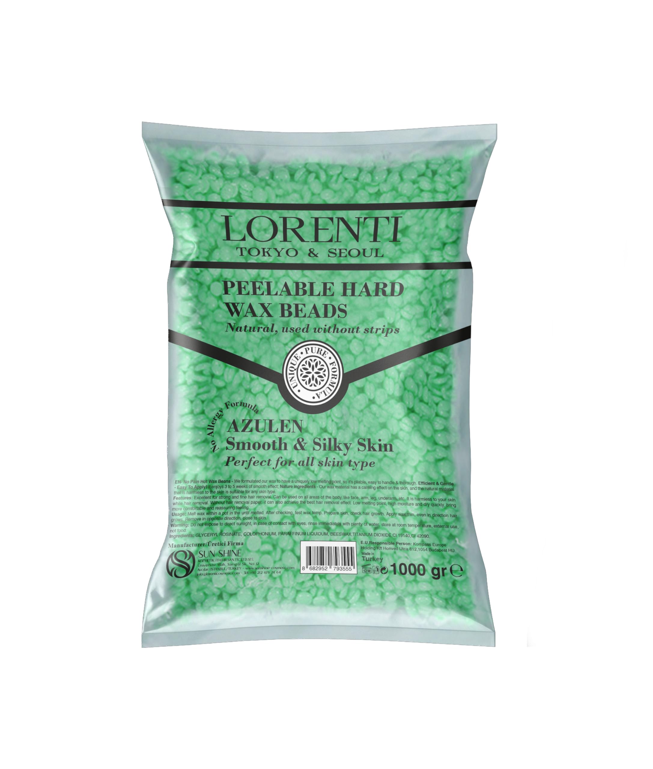 Lorenti Professional Hard Wax Beads 1000g | Painless Hair Removal of Full Body and Face | Vegan | 100% Natural Less Pain Wax | for Women and Men | Azulen Beads