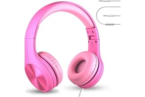 LilGadgets Connect+Wired Kids Headphones for School with Microphone, Volume Limiting & Noise Reduction Over-Ear Headset with Cord, SharePort Technology & SoftTouch Padding, Pink - Kid Headphones
