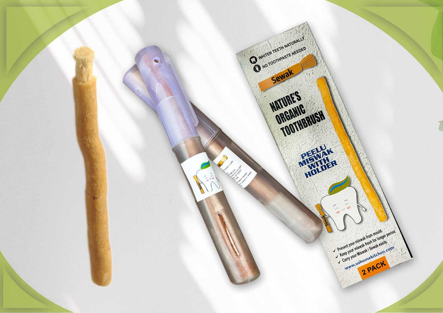Miswak Stick | SEWAK Natural Toothbrush Sticks | Chewable for Teeth Cleaning | Siwak | Meswak | Salvadora Persica Stick | with Holder (2 Units)