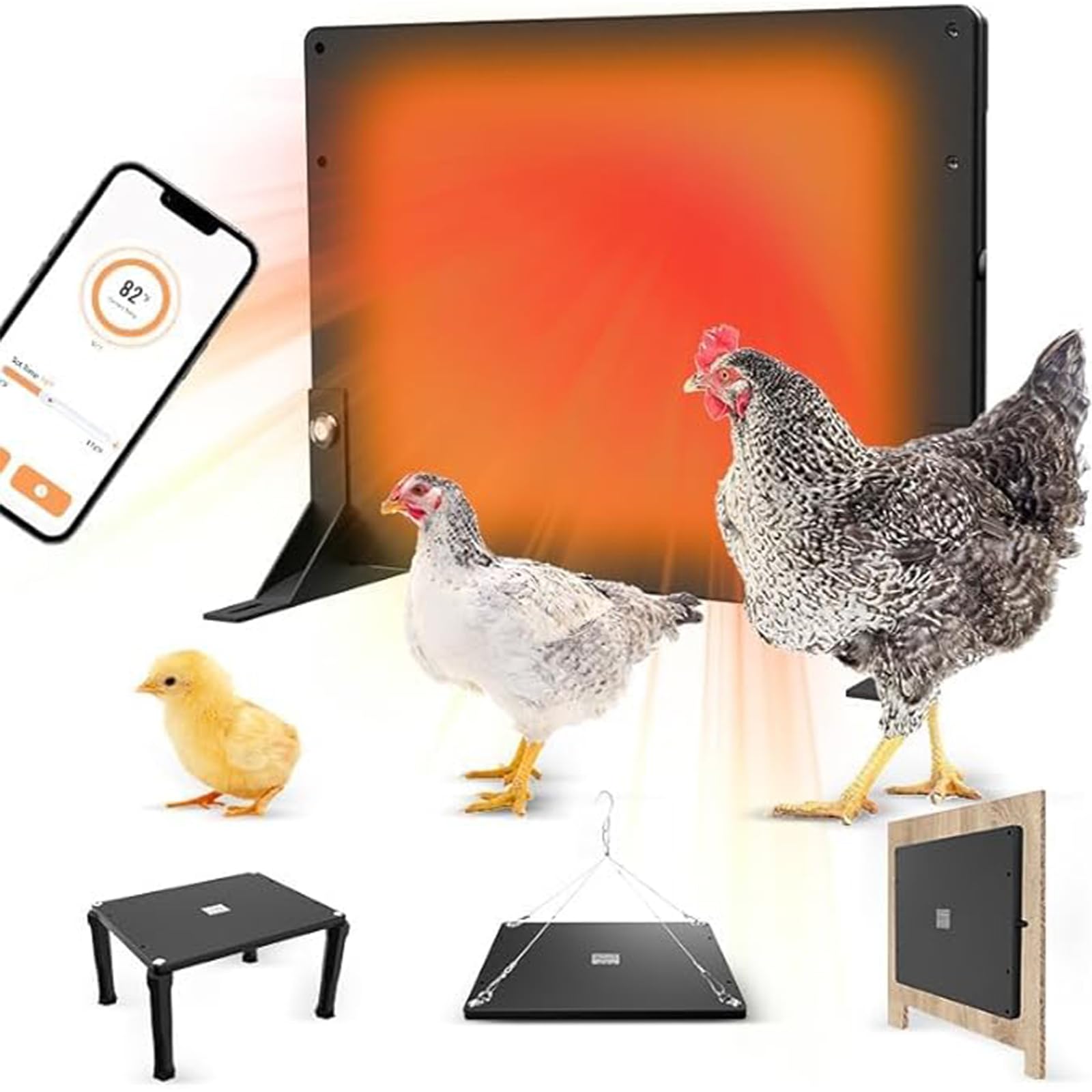 Photo 1 of Chicken Coop Heater & Brooder Heater for Chicks with Adjustable Timer and Thermostat,15.7"*11.8"*6.7" 120W Waterproof Energy Efficient Dual Sided Heat from 41°F to 176°F (Remote)