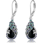 DAYLINLOVE Peacock Gifts for Women 925 Sterling Silver Moonstone/Black Onyx/Turquoise/Opal Peacock Earrings Peacock Bird Feather Jewelry for Peacock Lovers
