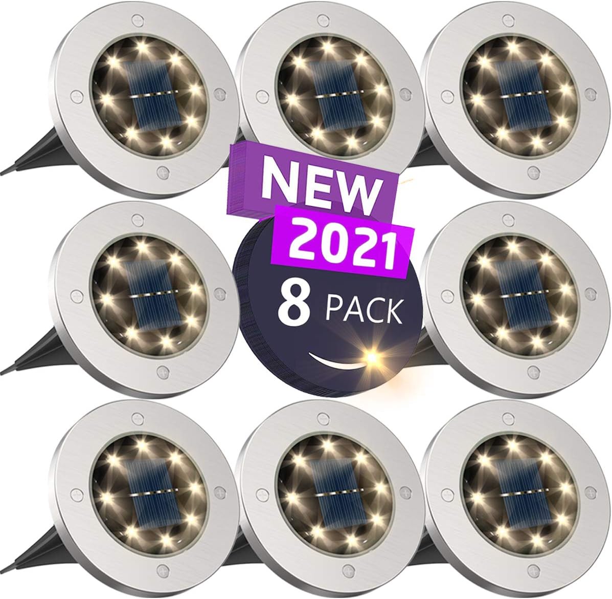 Solar Ground Lights, Disk Lights Solar Powered 8 Led, Outdoor inground Solar
