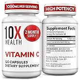 10X Health Vitamin C 1000mg - 120 Capsules Vitamin C, High Dose Ascorbic Acid for Immunity, Antioxidant Protection, Collagen & Tissue Support for Adults - VitaminC 1000 mg - Non-GMO, Gluten-Free