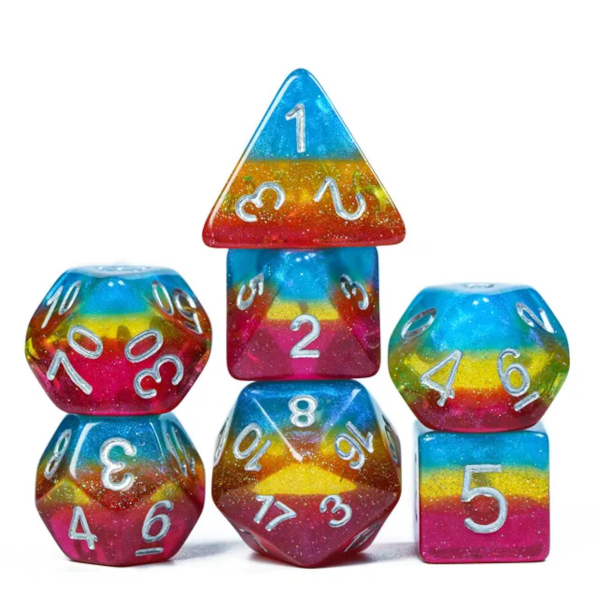 Pansexual Flag Dice Set - Pan TTRPG Dice Set - Pansexual Pride Polyhedral Dice - Dice for Card Games War Games and Tabletop RPGs - 7PC Set