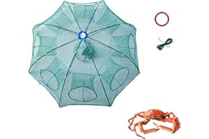 TRICALI Folded Fishing Bait Trap, Foldable Fishing Net for Minnows/Crab/Shrimp/Crawdad, Nylon Rope, Fishing Accessory & Automatic Opening with Press Button