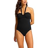 Seafolly Women's Standard Halter Plunge One Piece Swimsuit, Eco Collective Black