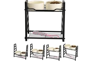 OMAYKEY 42 OZ Large Ceramic Dog Bowls Set of 2 with Adjustable Elevated Metal Stand, 7 Inch Raised Dog Food and Water Feeder Bowl Dish, Adjusts to 4 Heights for Medium & Large Dogs, Beige